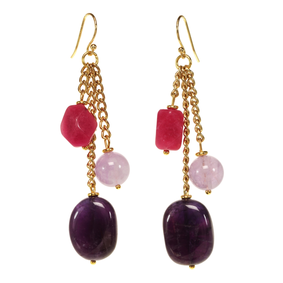 Picture of J&H Designs JHE694_Pink Goldtone Genuine Gemstone Goldtone Genuine Tassel Earrings