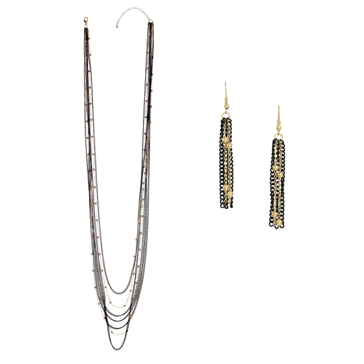 Picture of Alexa Starr 7168-SET-LG Swag Short or Long Multi-Strand Chain and Tassel Drop Earrings Jewelry Set