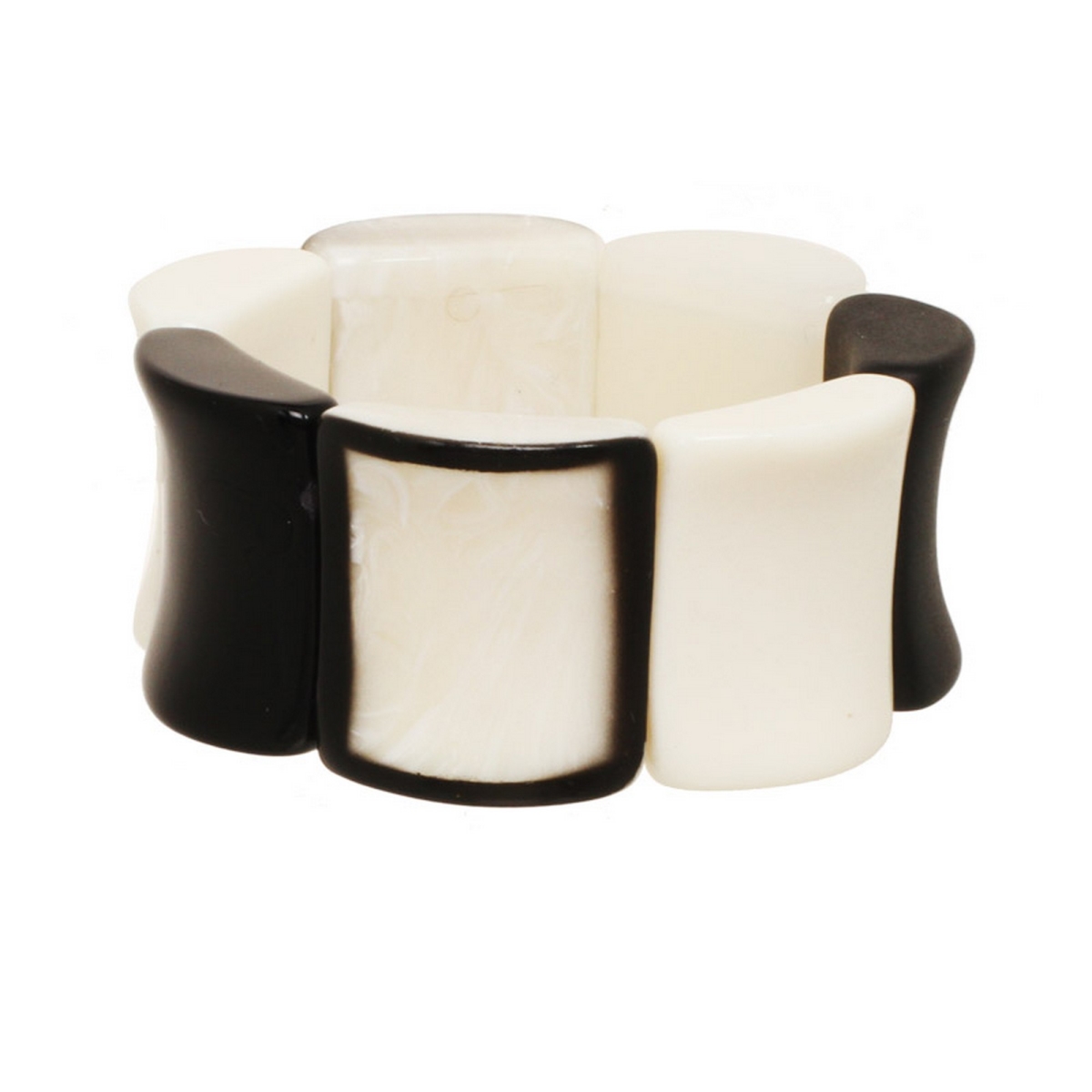 Picture of J&H Designs 9255-B-Black White Chunky Square Bead Stretch Bracelet