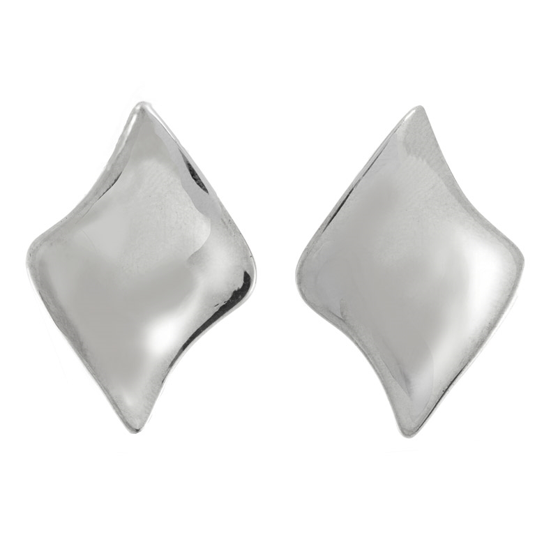 Picture of J&H Designs J9227-EC-Silver Polished Wavy Navette Clip-On Earrings