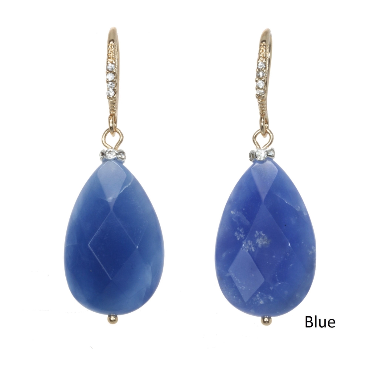 Picture of J&H Designs JHK860E_Blue Dyed Jade and Crystal Teardrop Earrings