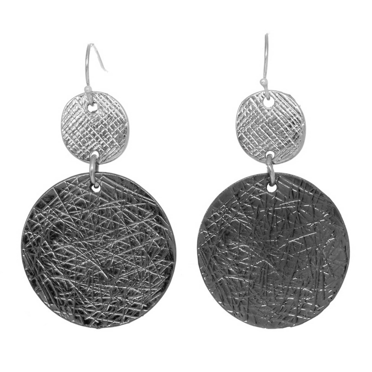 Picture of J&H Designs JHE9057-Silvertone Two-Tone Etched Circle Double Drop Earrings