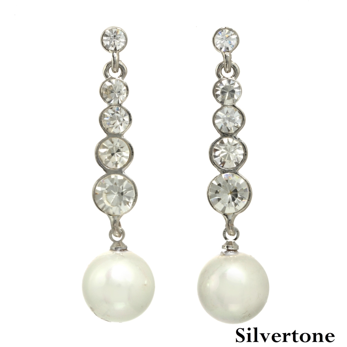 Picture of J&H Designs JHE9290-Silvertone J&H Designs Stone Stick Pearl Drop Earrings (11-12mm)
