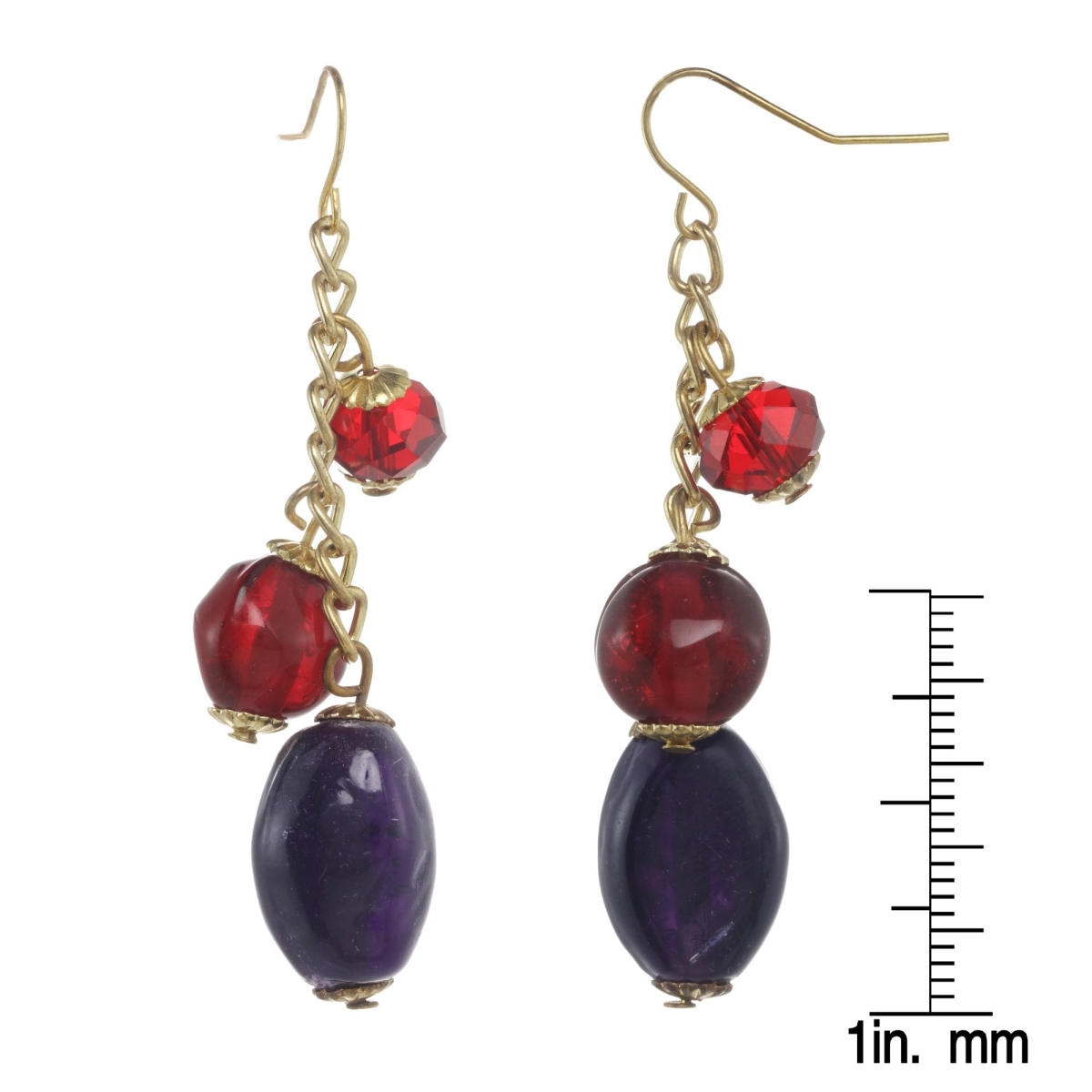 Picture of Alexa Starr 9763-EP Goldtone Red and Purple Glass Linear Earrings