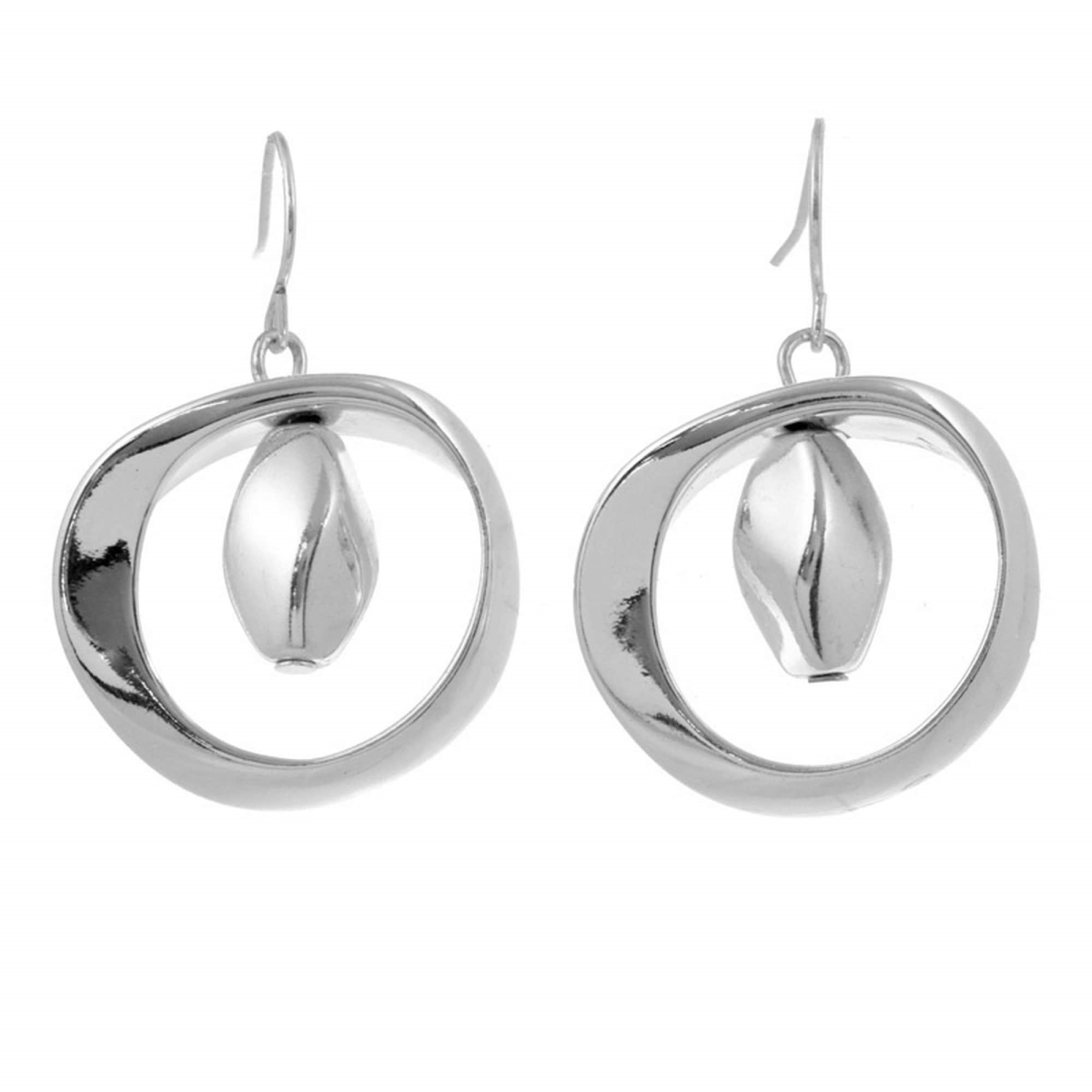 Picture of J&H Designs JHE9003-Silvertone J&H Designs Hoop & Bead Drop Earrings