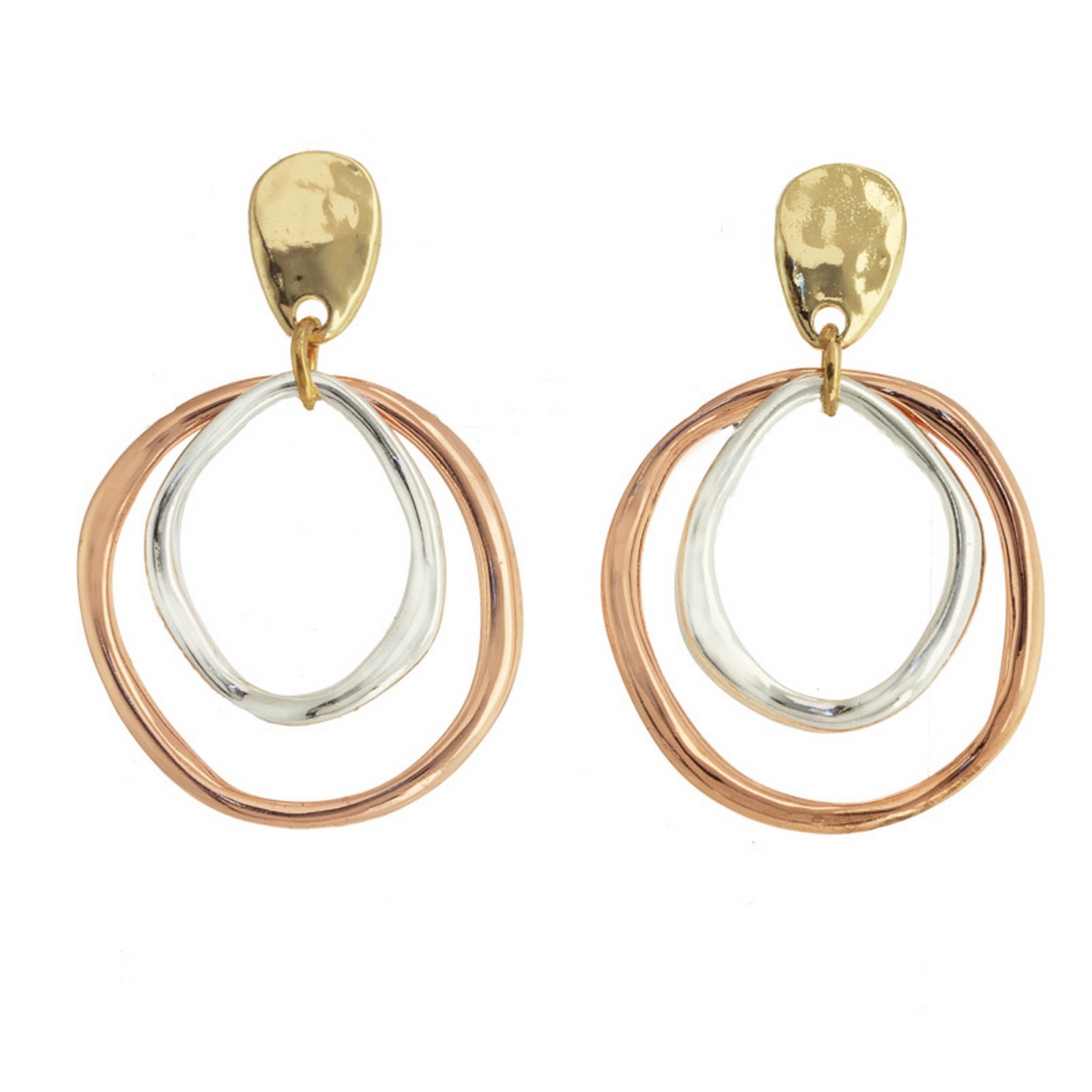 Picture of J&H Designs JHE9095 Tri Tone Cast Top Double Drop Ring Earrings - tri tone