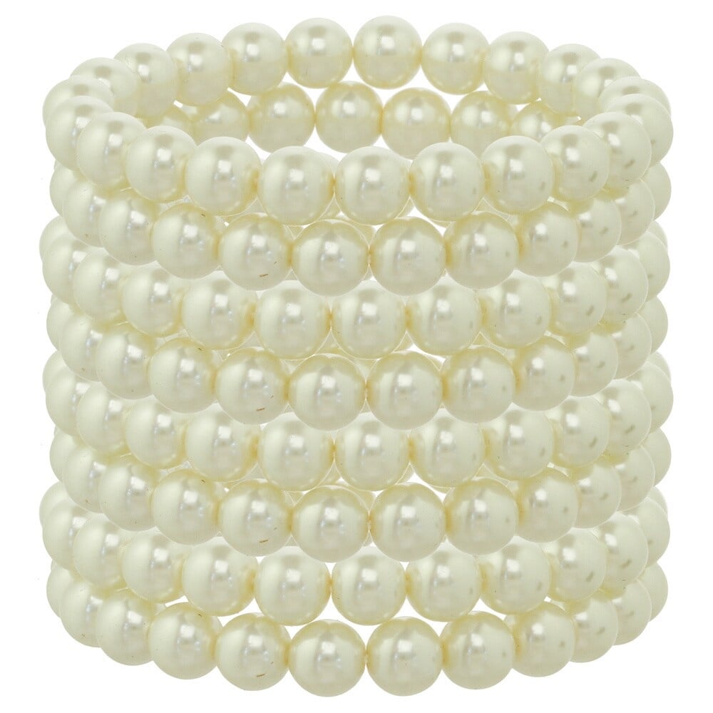 Picture of J&H Designs 807-BR-Ivory Ivory and Black Glass Pearl Stretch Bracelet Set