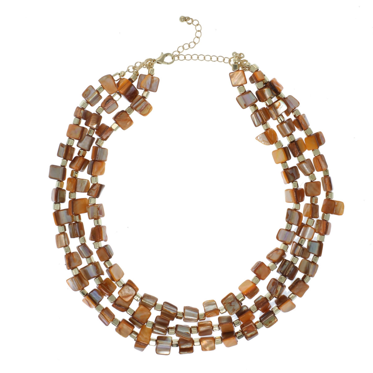 Picture of J&H Designs 9326-N-Brown 3-Row Brown & Goldtone Shell Beaded Statement Necklace - Orange