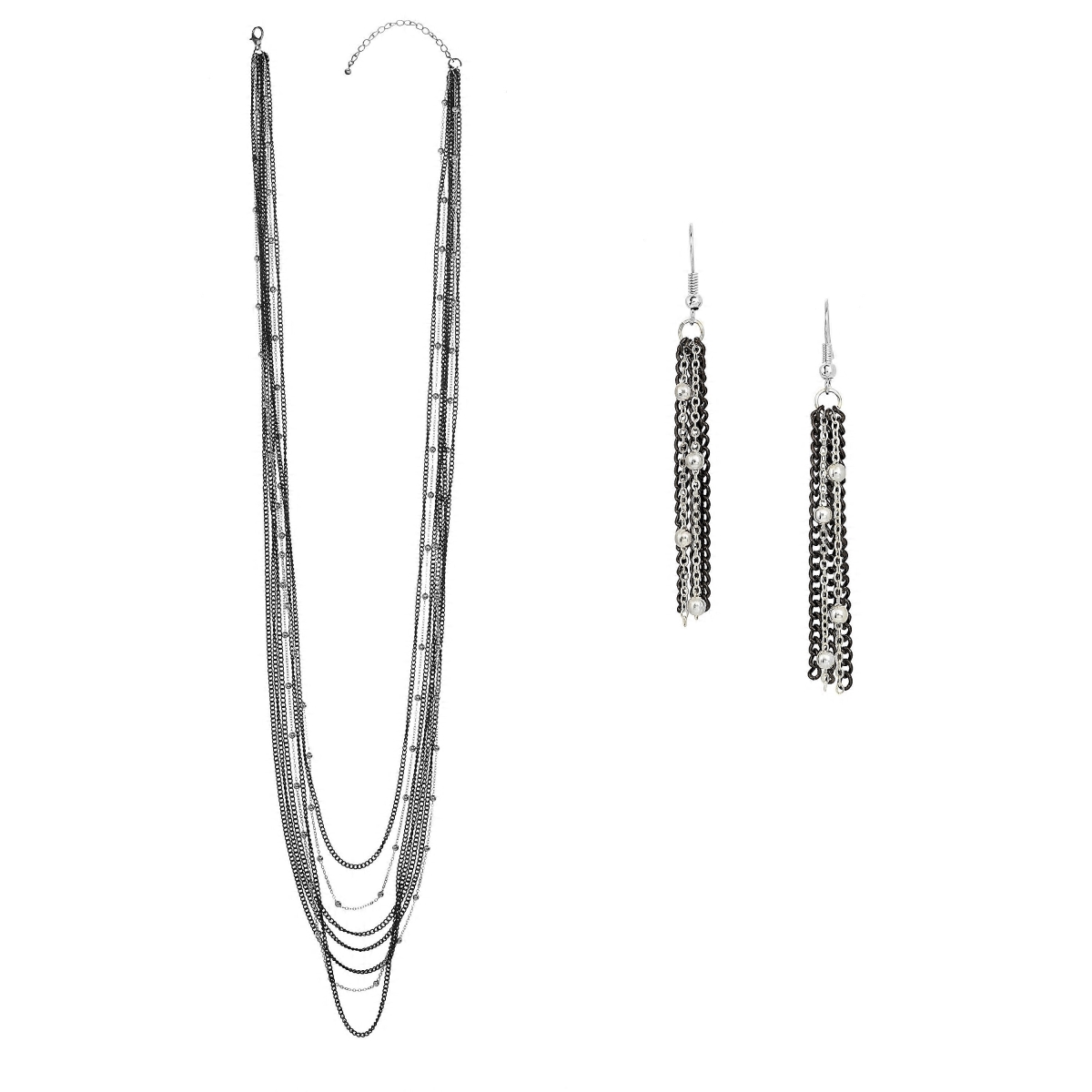 Picture of Alexa Starr 7168-SET-LS Swag Short or Long Multi-Strand Chain and Tassel Drop Earrings Jewelry Set