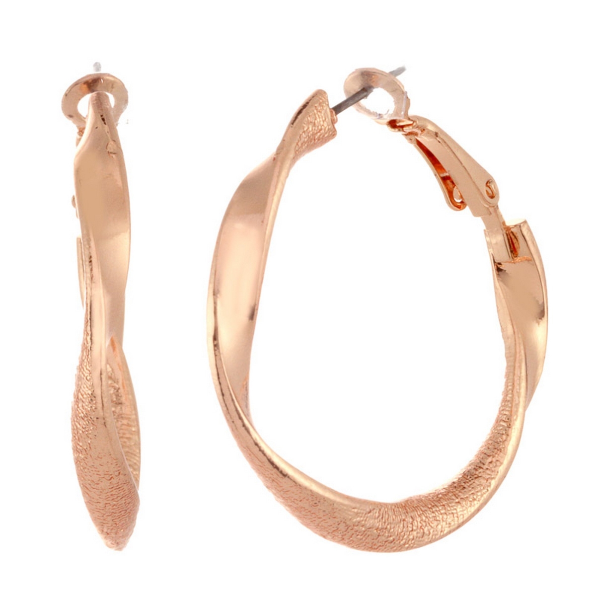 Picture of J&H Designs JHE9300-Rose Gold J&H Designs Twisted Clutchless Dust Hoop Earrings