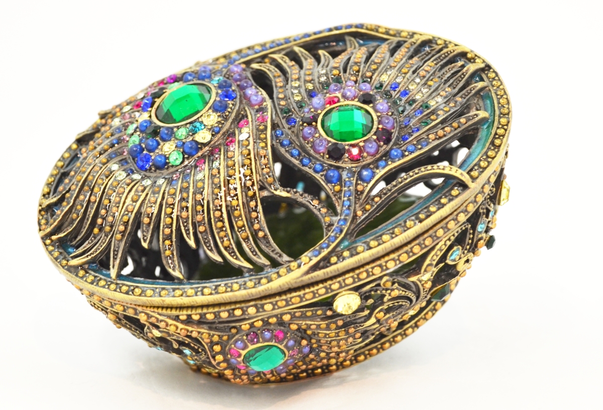 Picture of Ciel Collectables 1012143A Peacock Design Jewelry Antique Brass Plating Trinket Box - Swarovski Crystals & Faux Pearls with Enamel