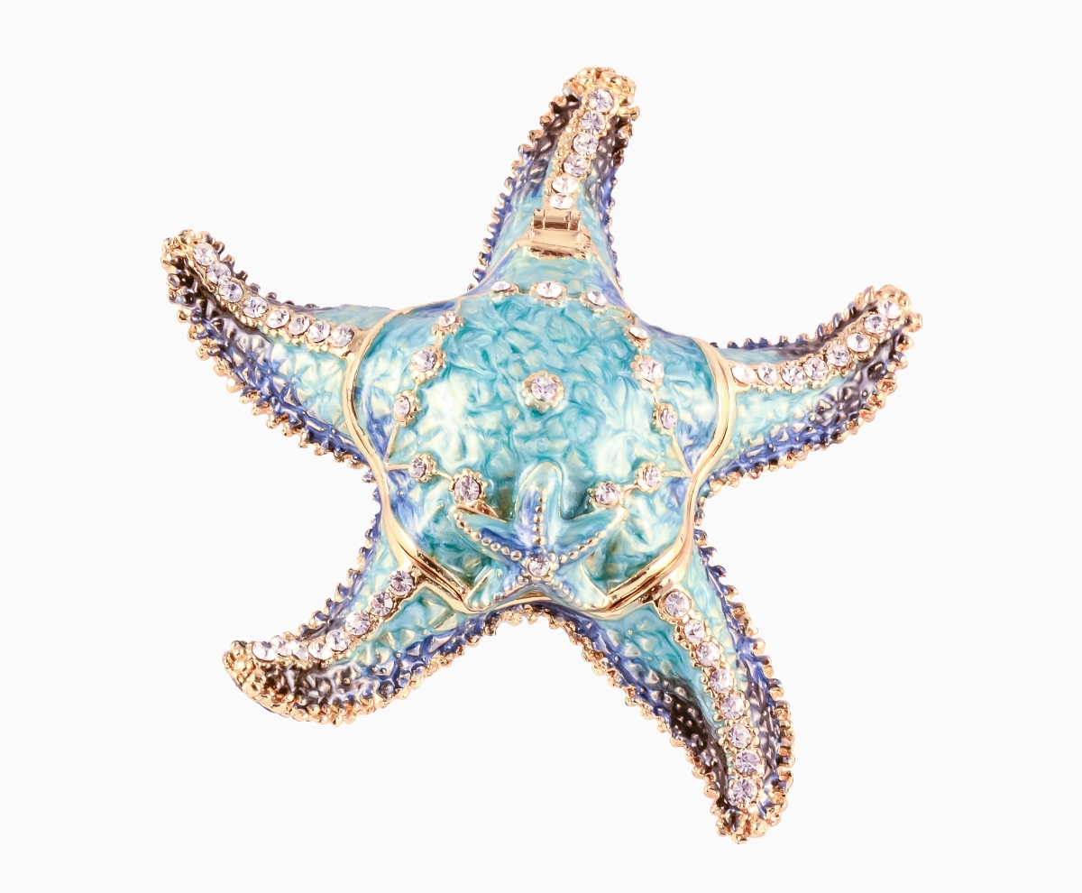 1013173B Blue Starfish Gold Plating Trinket Box - Swarovski Crystals & Enamel