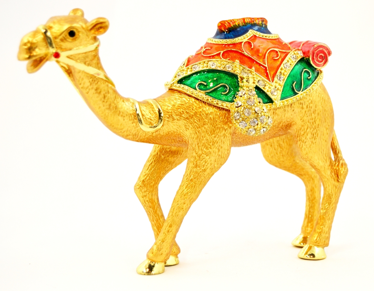 Picture of Ciel Collectables 1013234A Large Camel Gold Plating Trinket Box with Colorful Saddle - Swarovski Crystals & Enamel
