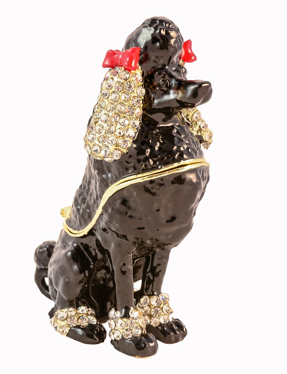 1013577C Black Poodle Dog Gold Plating Trinket Box - Clear Swarovski Crystals & Enamel