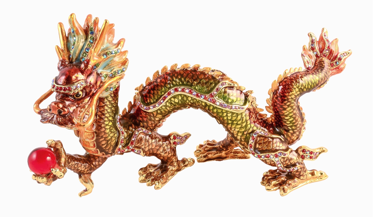 Picture of Ciel Collectables 1013634A Big Dragon Gold Plating Trinket Box - Multicolor Enamel & Swarovski Crystals
