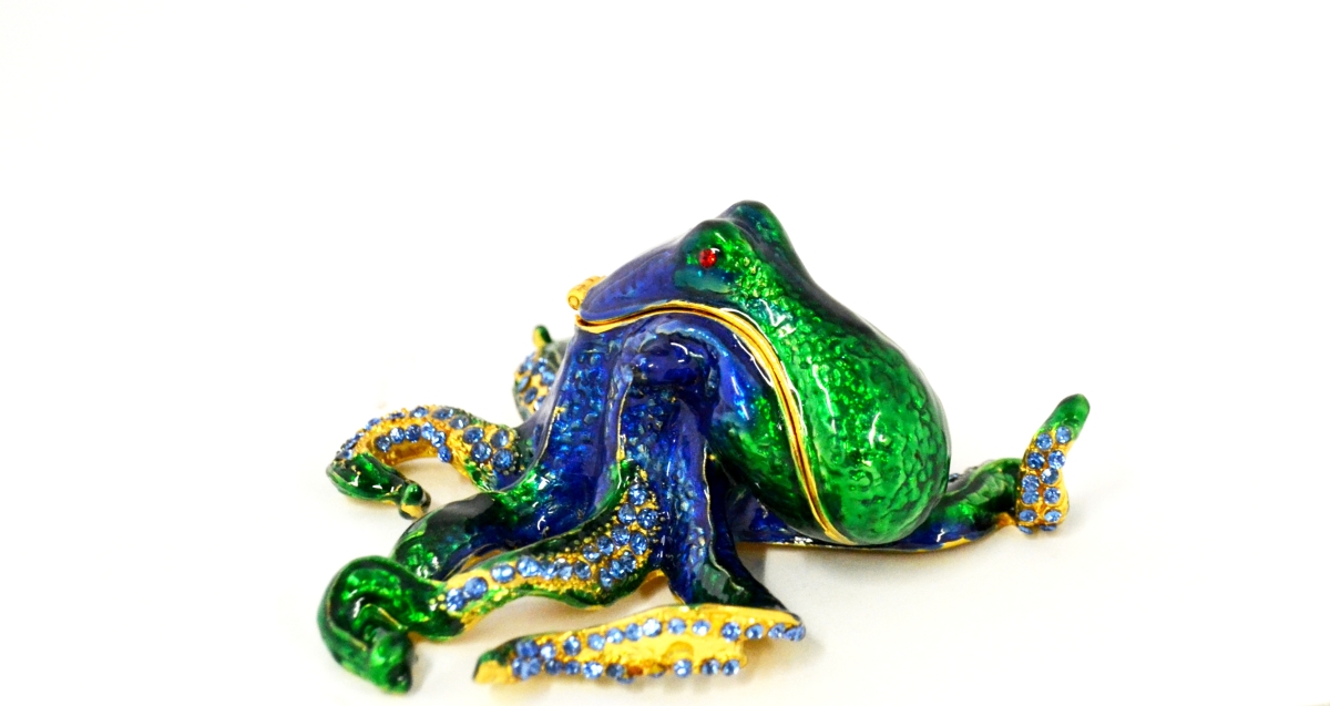 1014629A Blue Octopus Gold Plating Trinket Box - Swarovski Crystals & Enamel