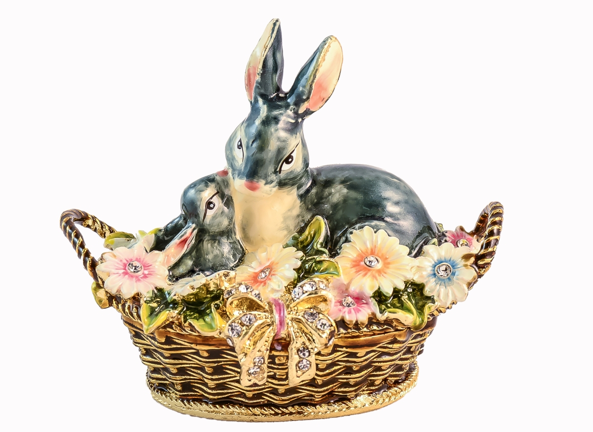 1014837 Rabbit Gold Plating Trinket Box - Swarovski Crystals & Enamel