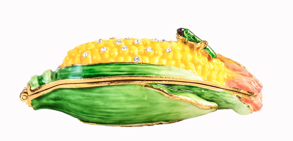 1018462 Corn Gold Plating Trinket Box - Swarovski Crystals & Enamel