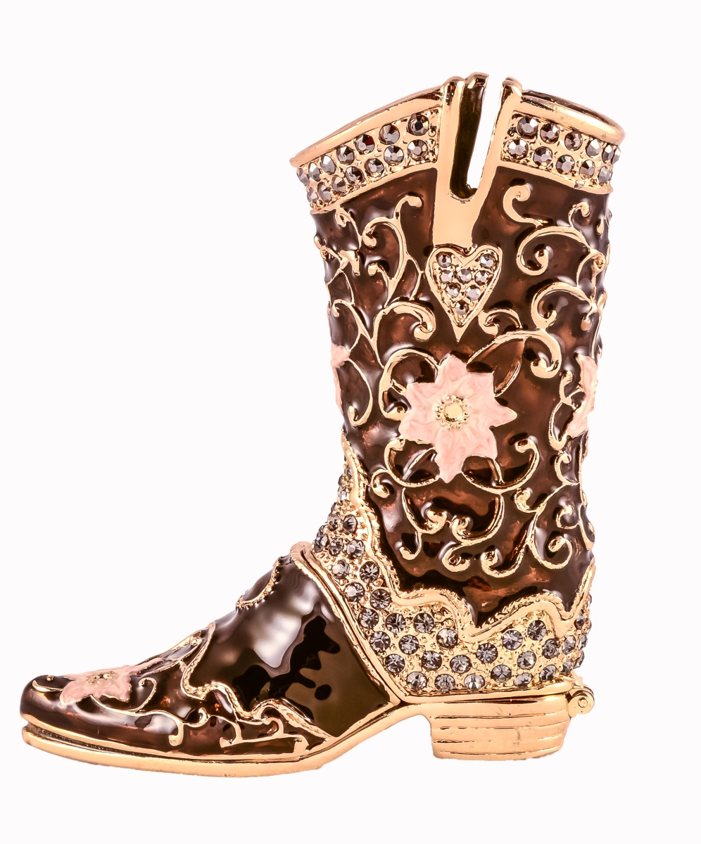 1040060A Black Boot Gold Plating Trinket Box - Swarovski Crystals & Enamel