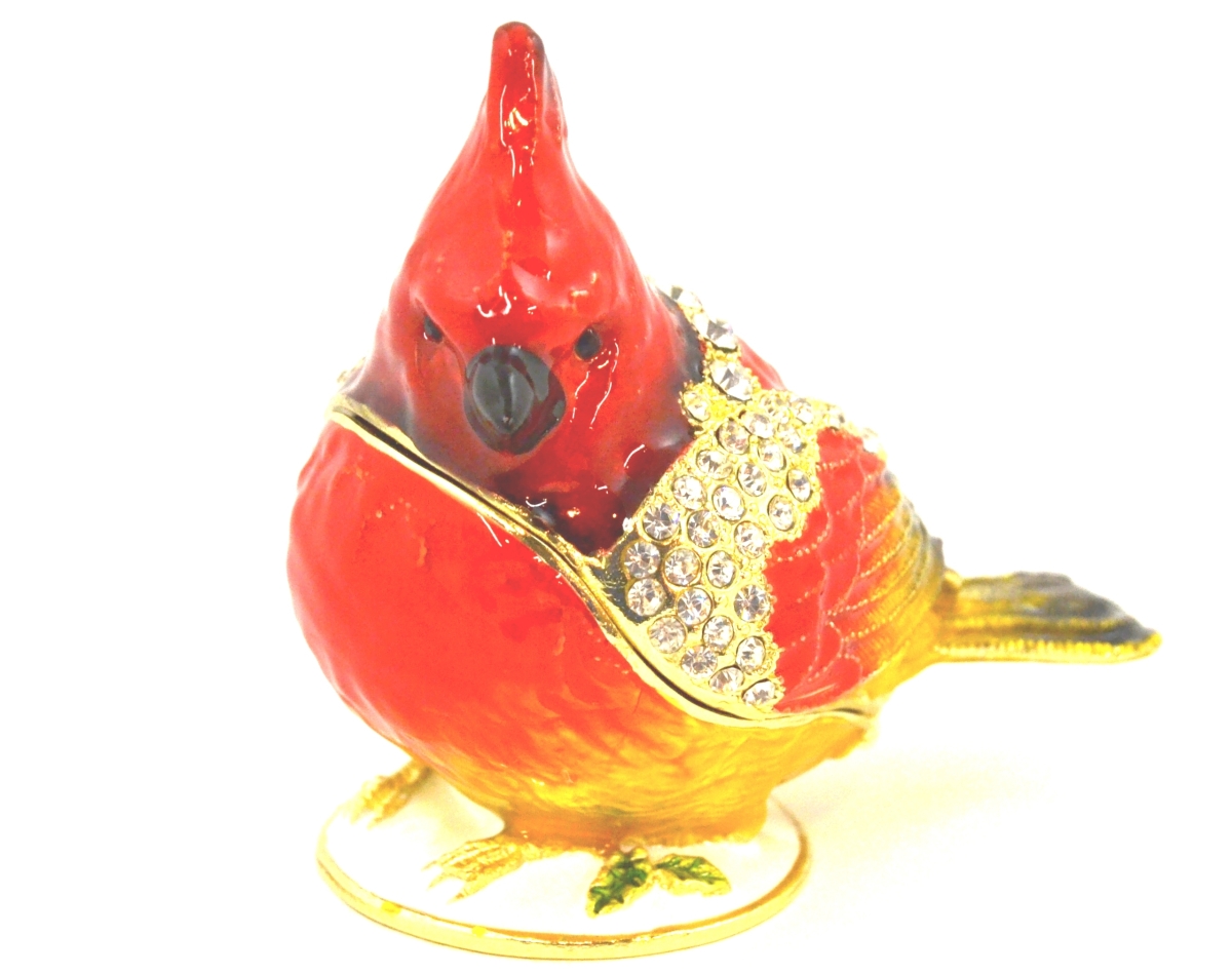 Cardinal Bird Trinket Box - Gold Plated with Swarovski Crystals