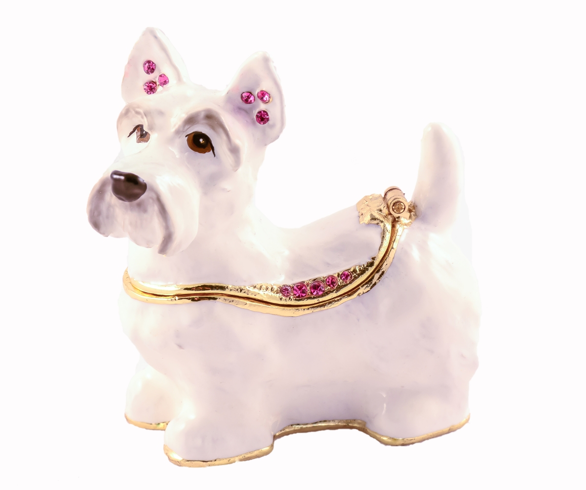 White Scotty Dog Trinket Box - Gold Plated with Swarovski Crystals