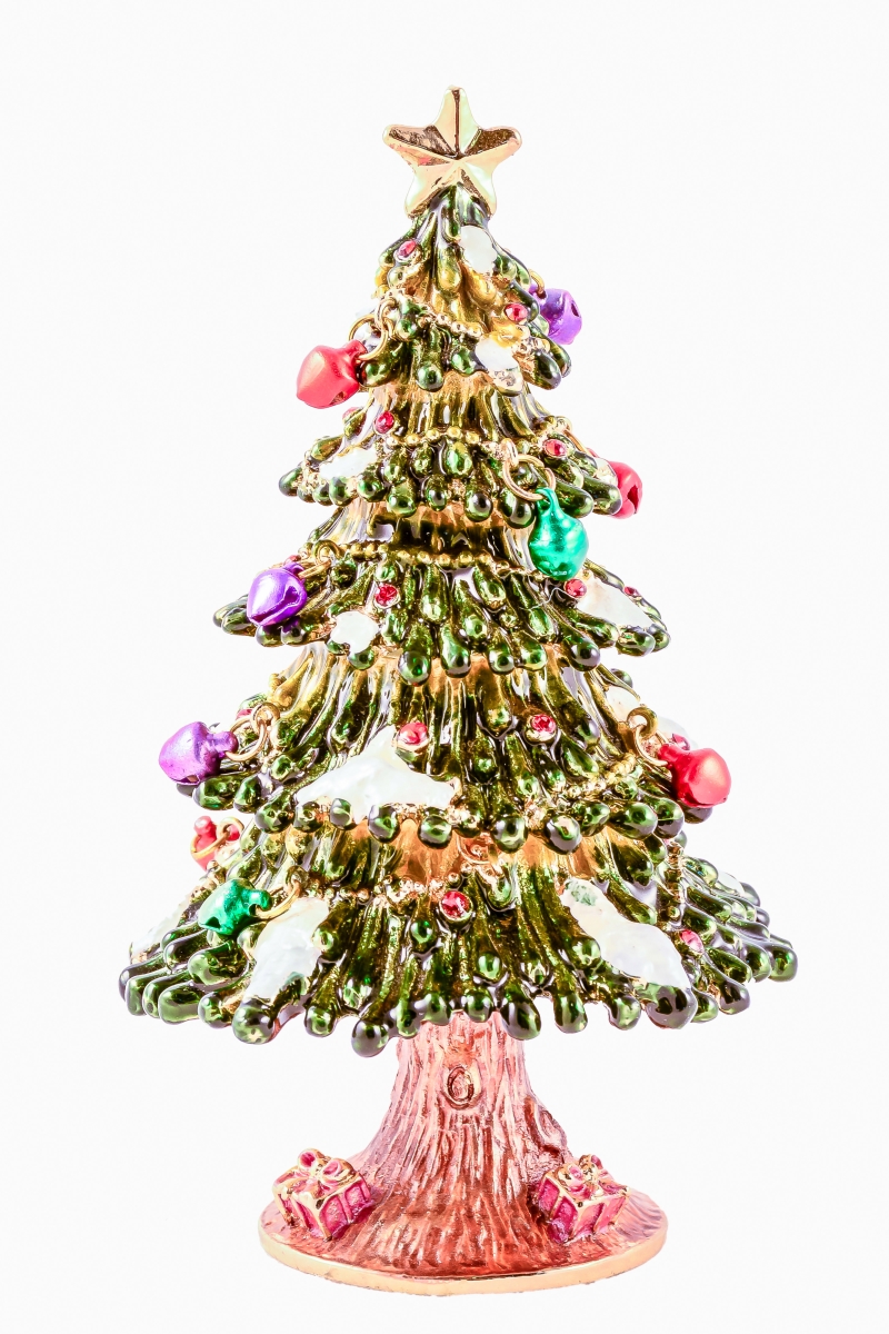 1141708 Christmas Tree Gold Plating Trinket Box with Decorations - Swarovski Crystals & Enamel