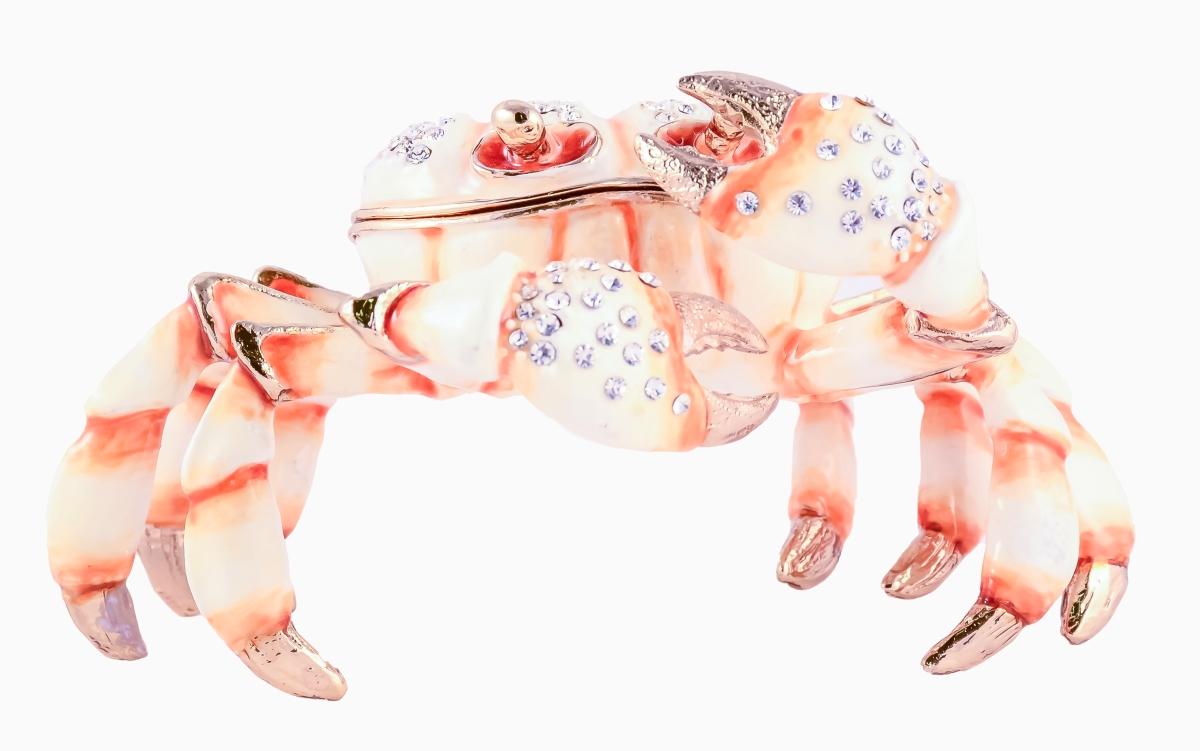 1141869 White Crab Gold Plating Trinket Box - Swarovski Crystals & Enamel
