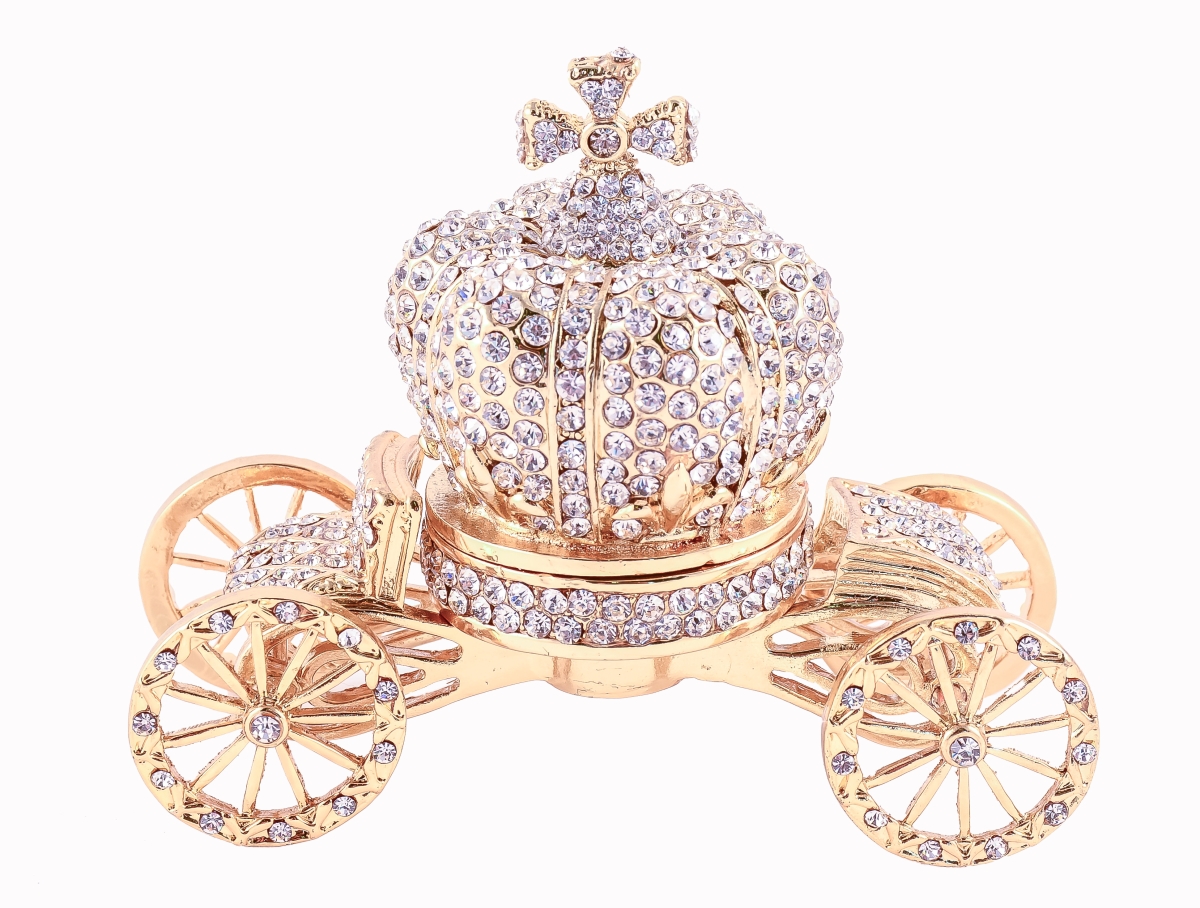 Cindrela Carriage Gold Plating Trinket Box - Clear Swarovski Crystals & Enamel