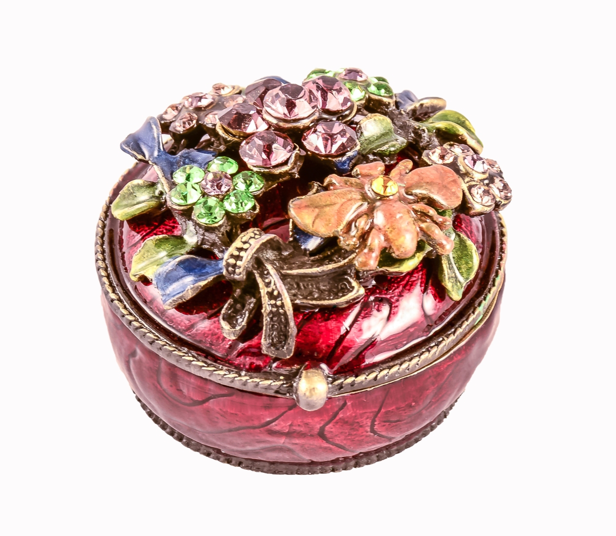 Floral & Bee Trinket Box - Gold Plated with Swarovski Crystals