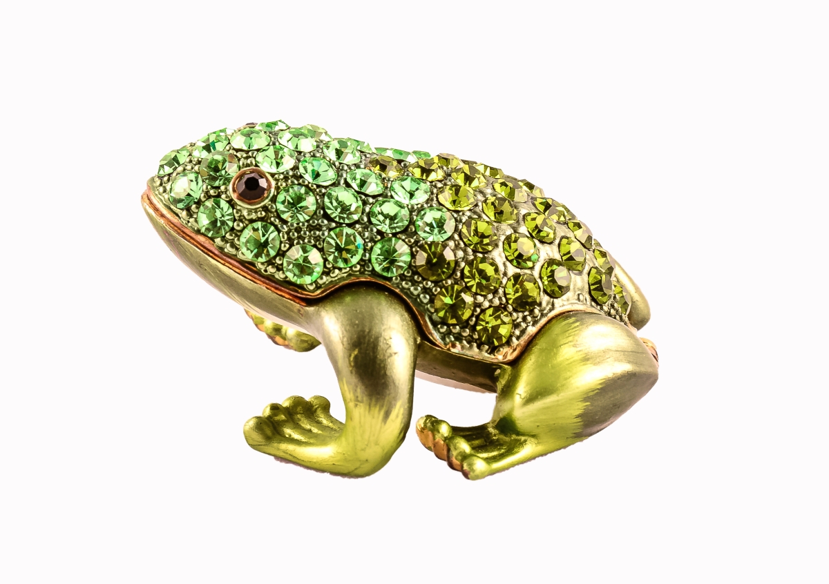 2084783A Small Frog Gold Plating Trinket Box - Green Swarovski Crystals & Enamel