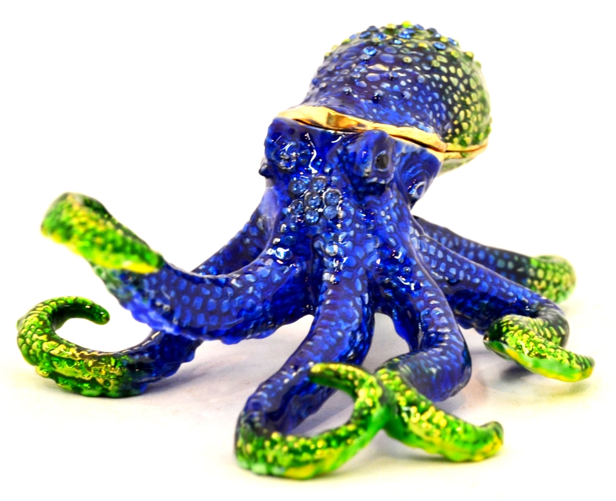 1013067A Blue Octopus Gold Plating Trinket Box - Swarovski Crystals & Enamel
