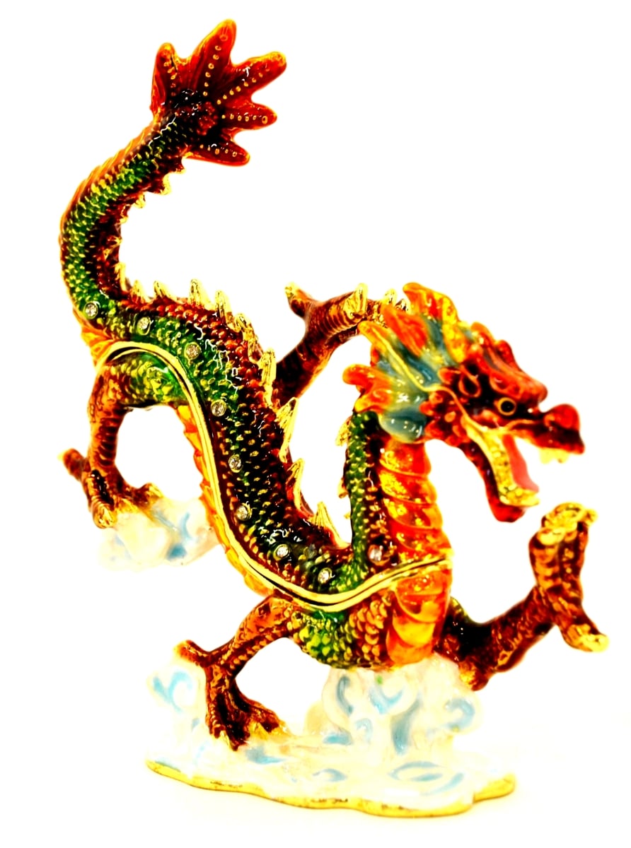 Asian Dragon Trinket Box - Gold Plated with Swarovski Crystals