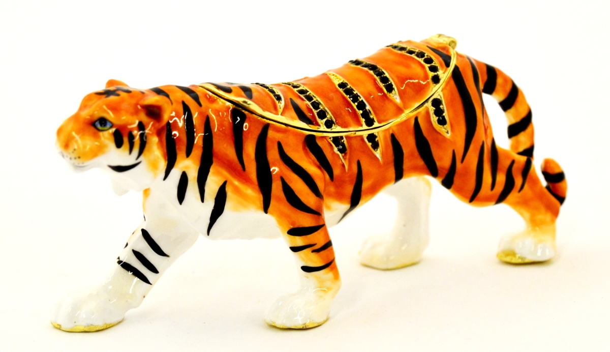 1131498 Standing Tiger Gold Plating Trinket Box - Swarovski Crystals & Enamel