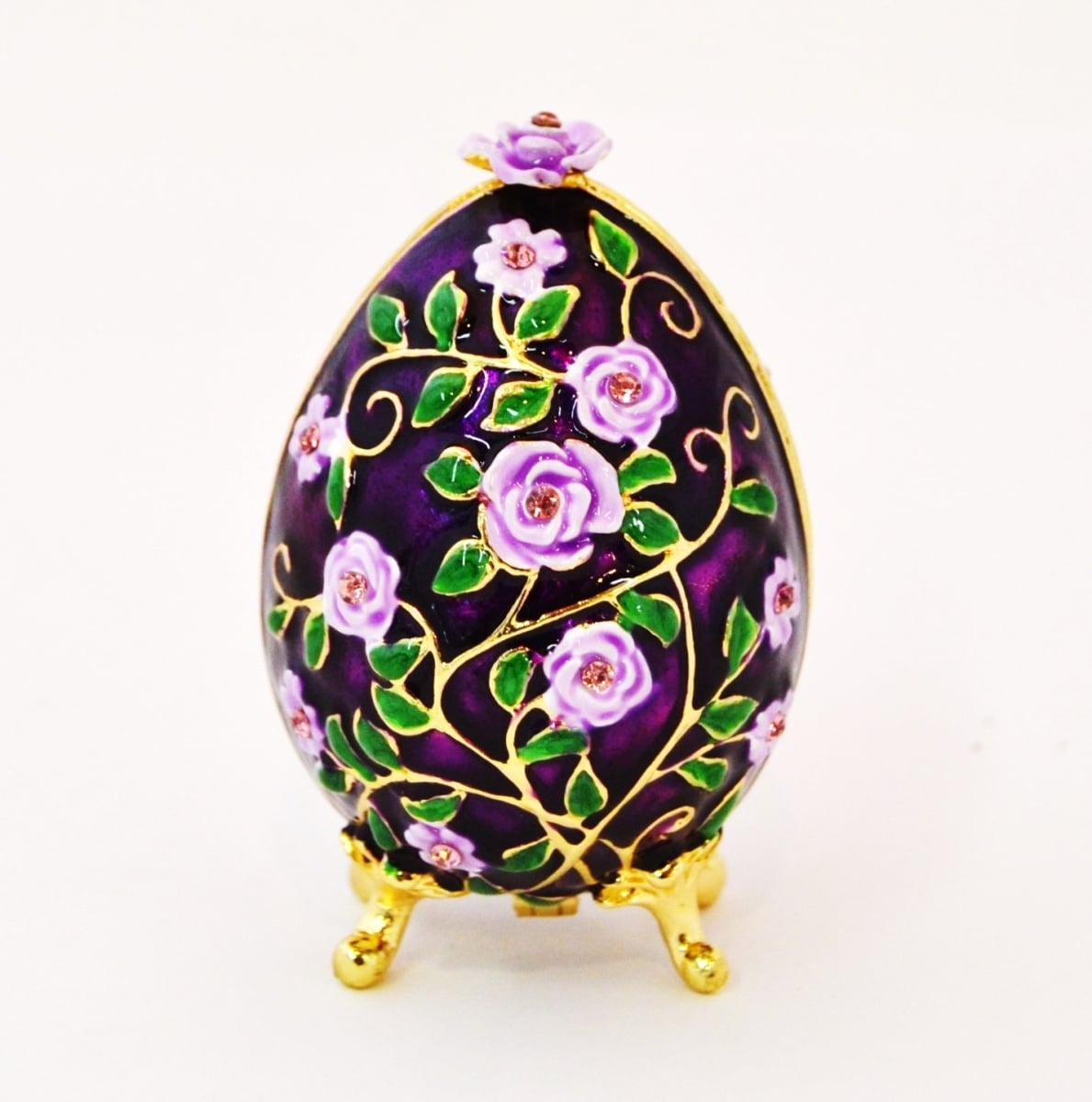 Fabergé Style Floral Egg Trinket Box - Gold Plated with Crystals