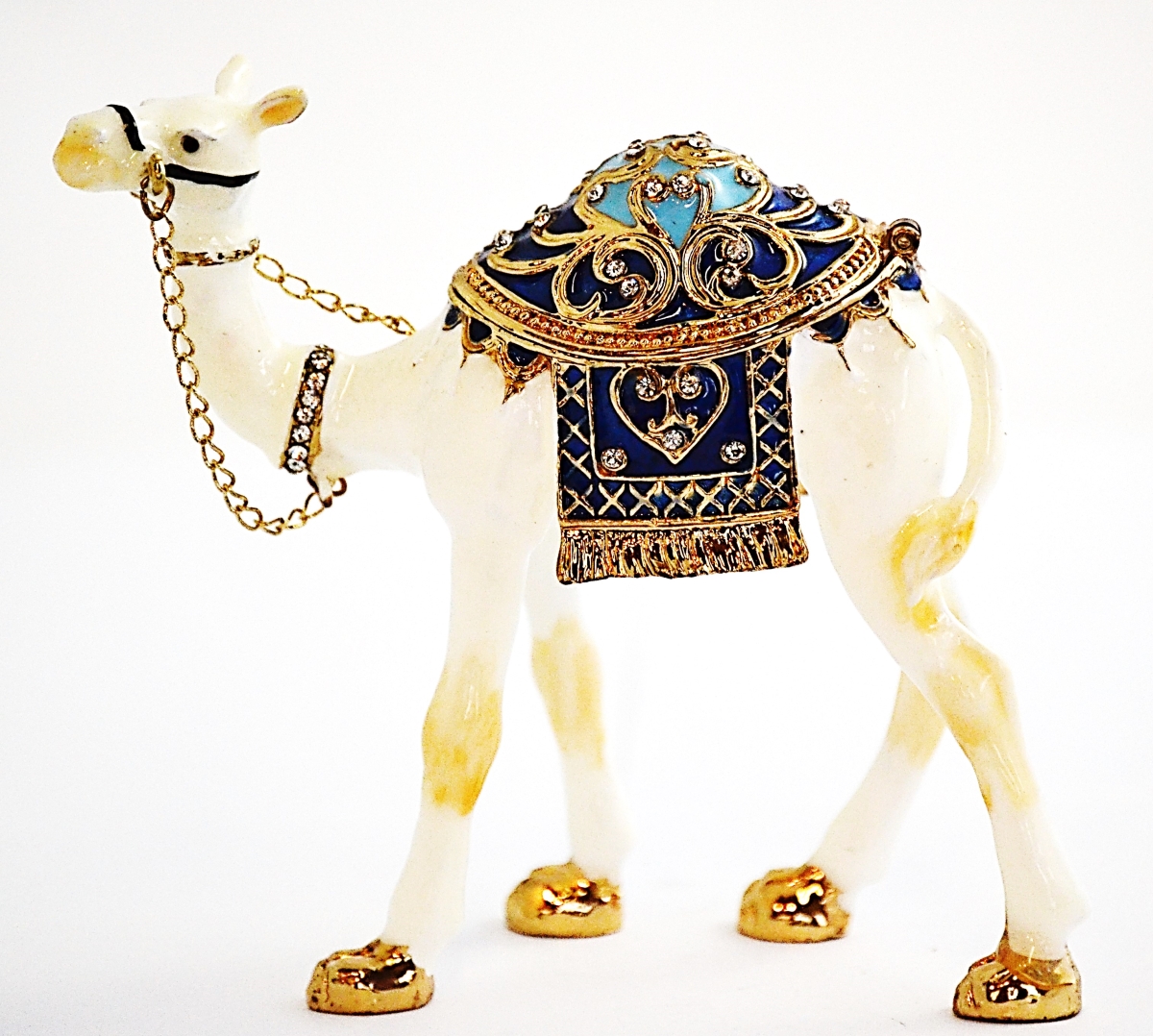 1013584 Standing White Camel Gold Plating Trinket Box - Swarovski Crystals & Enamel