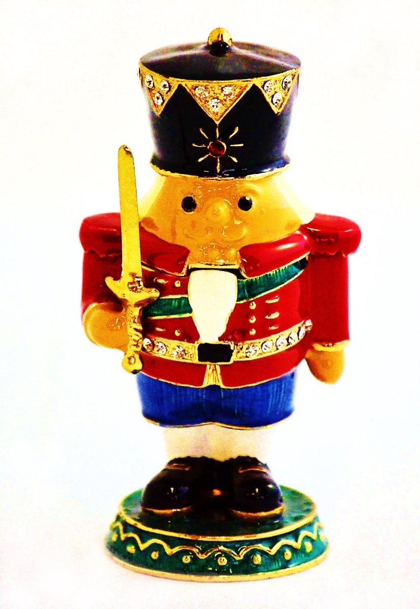 1013096 Nut Cracker Gold Plating Trinket Box - Colorful Enamel & Swarovski Crystals