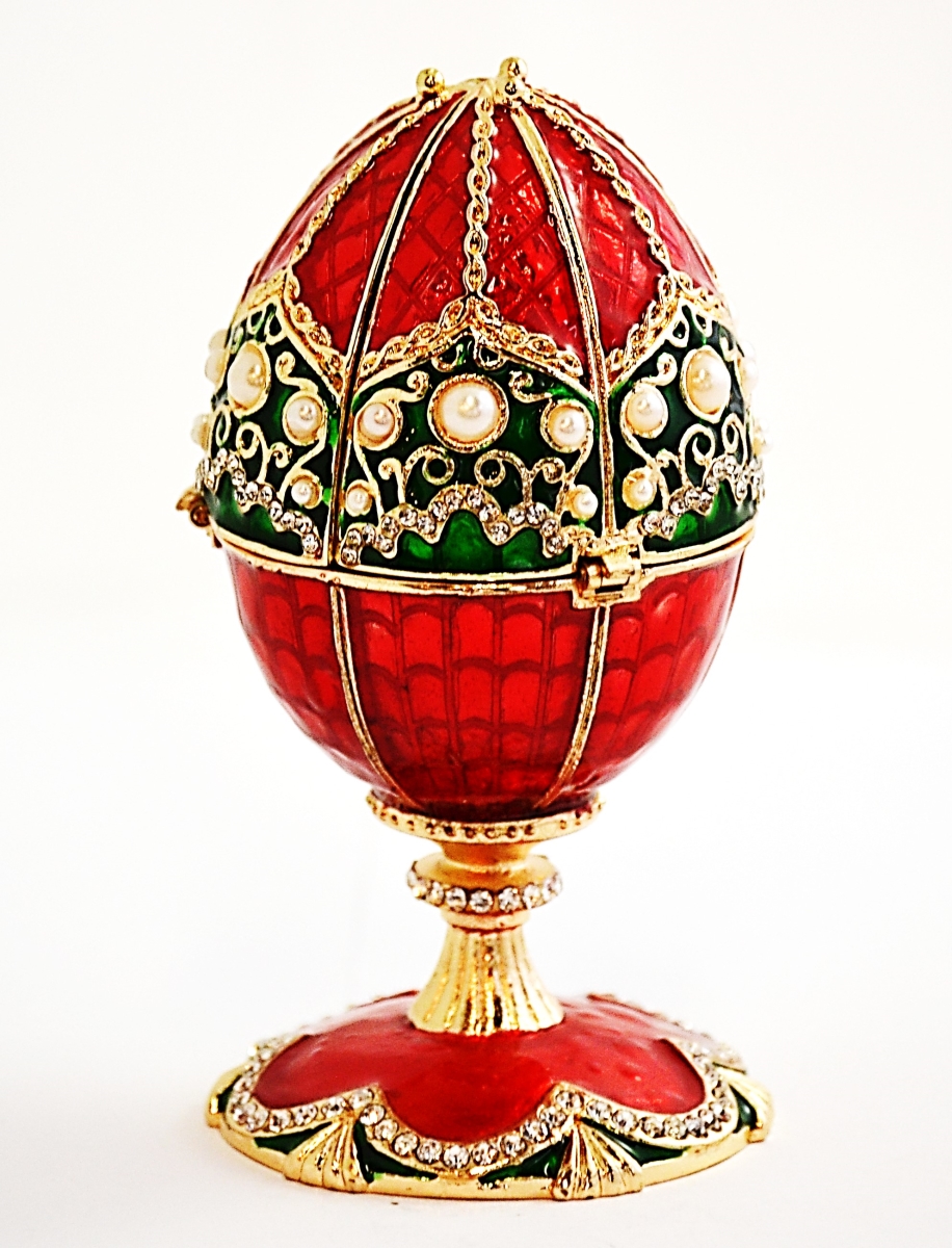 Picture of Ciel Collectables 1013891 Musical Egg Gold Plating Trinket Box with Church - Red Enamel & Swarovski Crystals
