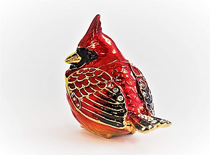 Cardinal Bird Trinket Box - Gold Plating - Enamel - Swarovski Crystals