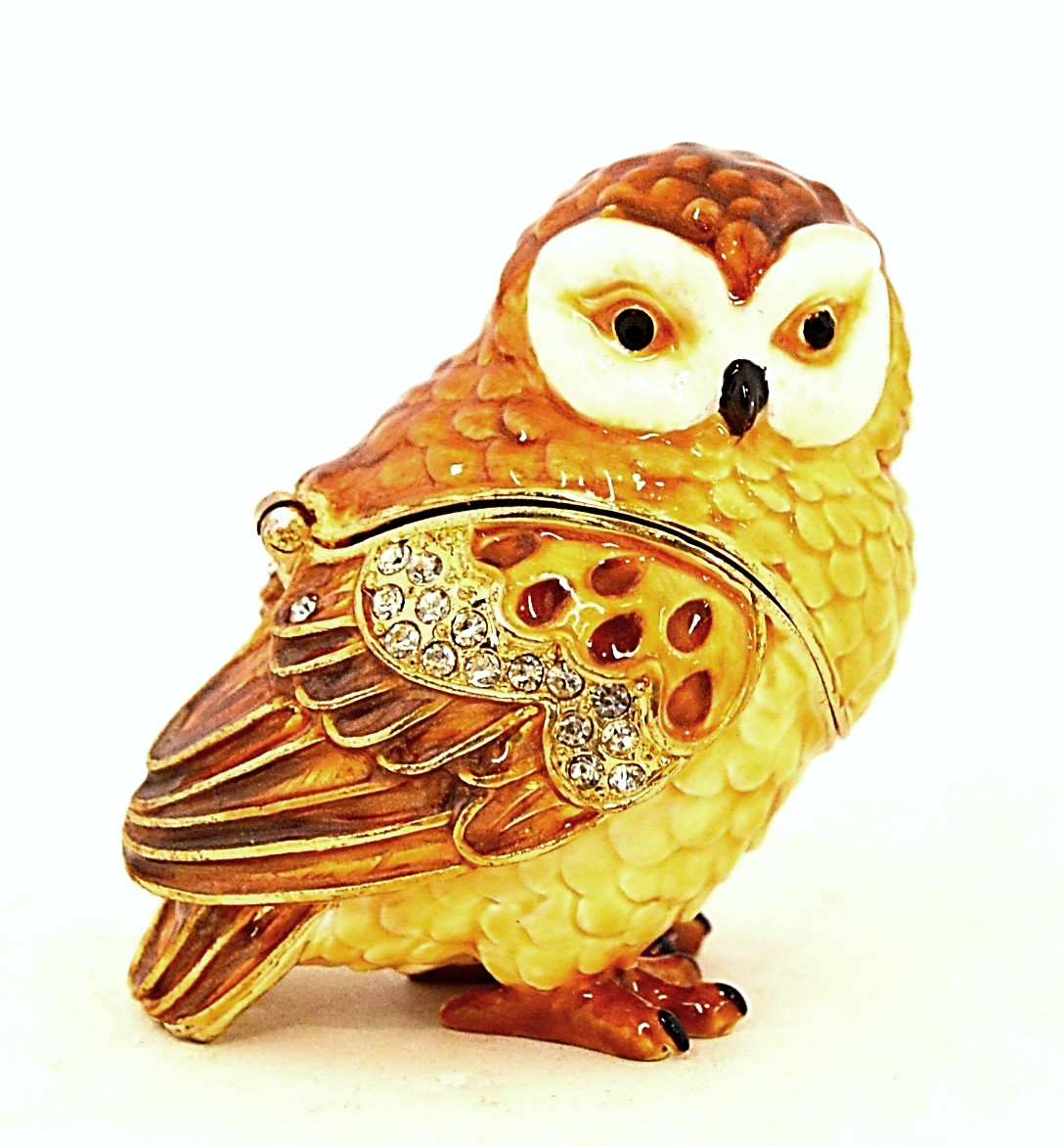 1014490A Small Owl Gold Plating Trinket Box - Swarovski Crystals & Enamel