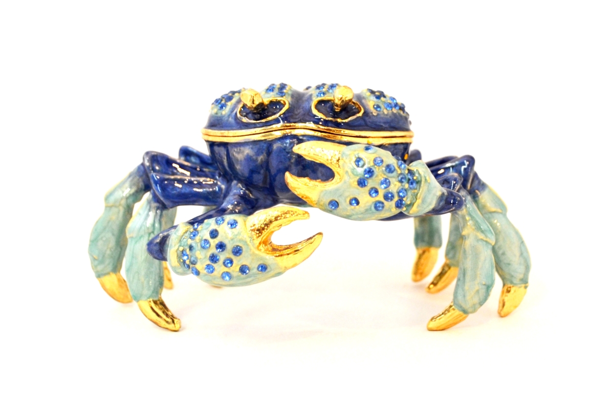 1141869B Blue Crab Gold Plating Trinket Box - Swarovski Crystals & Enamel