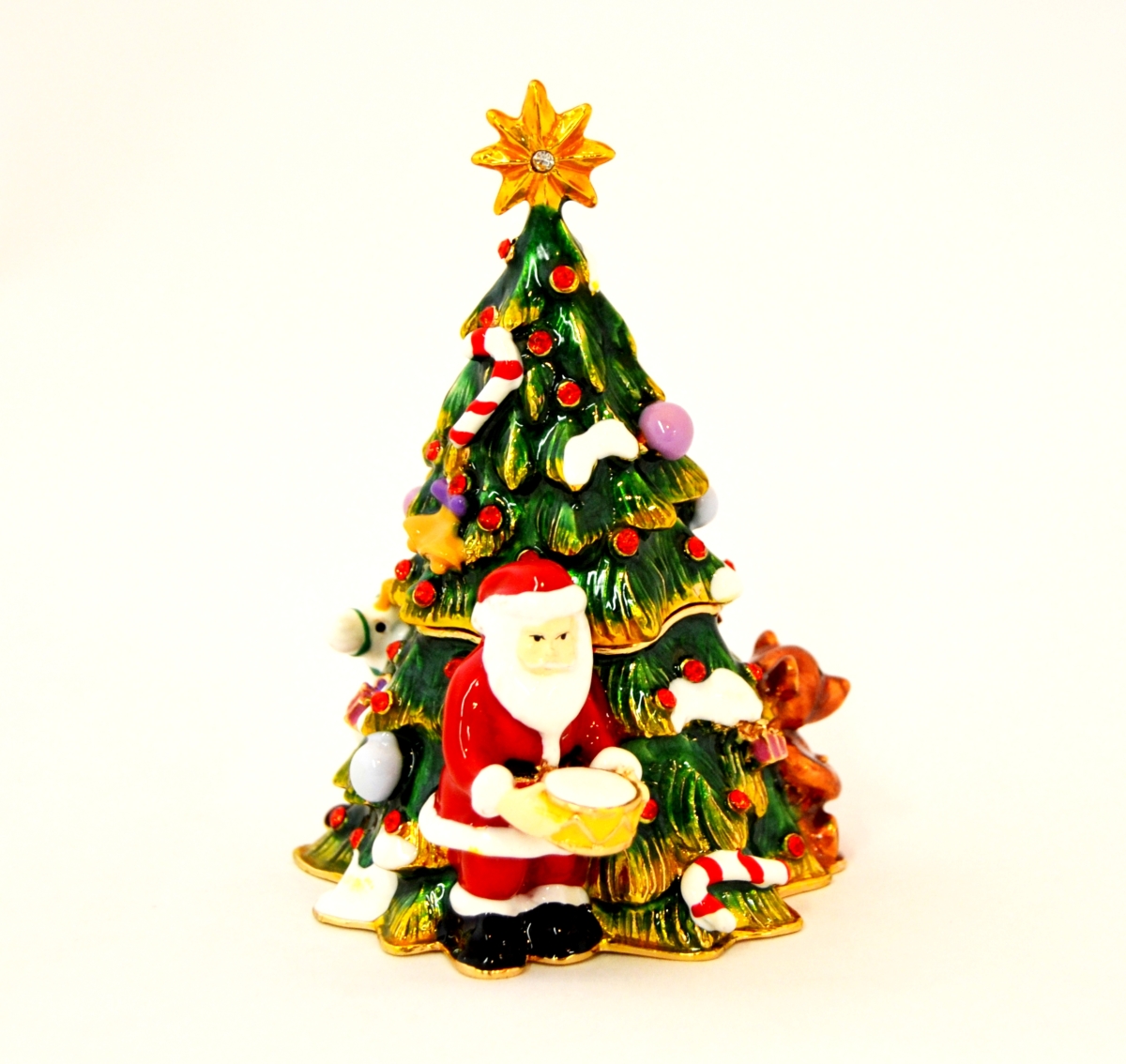 1131701A Christmas Tree Gold Plating Trinket Box - Swarovski Crystals & Enamel