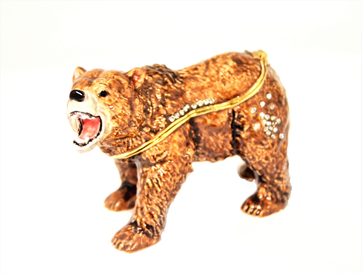 1013036 Brown Polar Bear Gold Plating Trinket Box - Brown Enamel & Clear Swarovski Crystals
