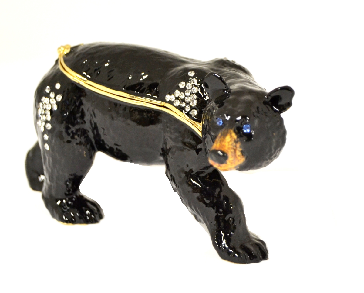 1130114 Black Bear Gold Plating Trinket Box - Swarovski Crystals & Enamel