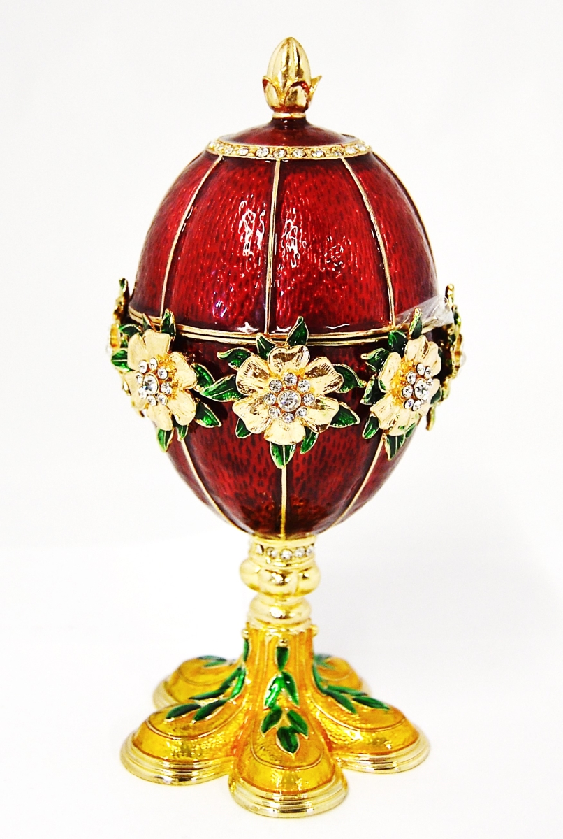 1131706A Faberge Style Egg with Flower Basket Gold Plating Trinket Box - Swarovski Crystals & Enamel -  Ciel Collectables