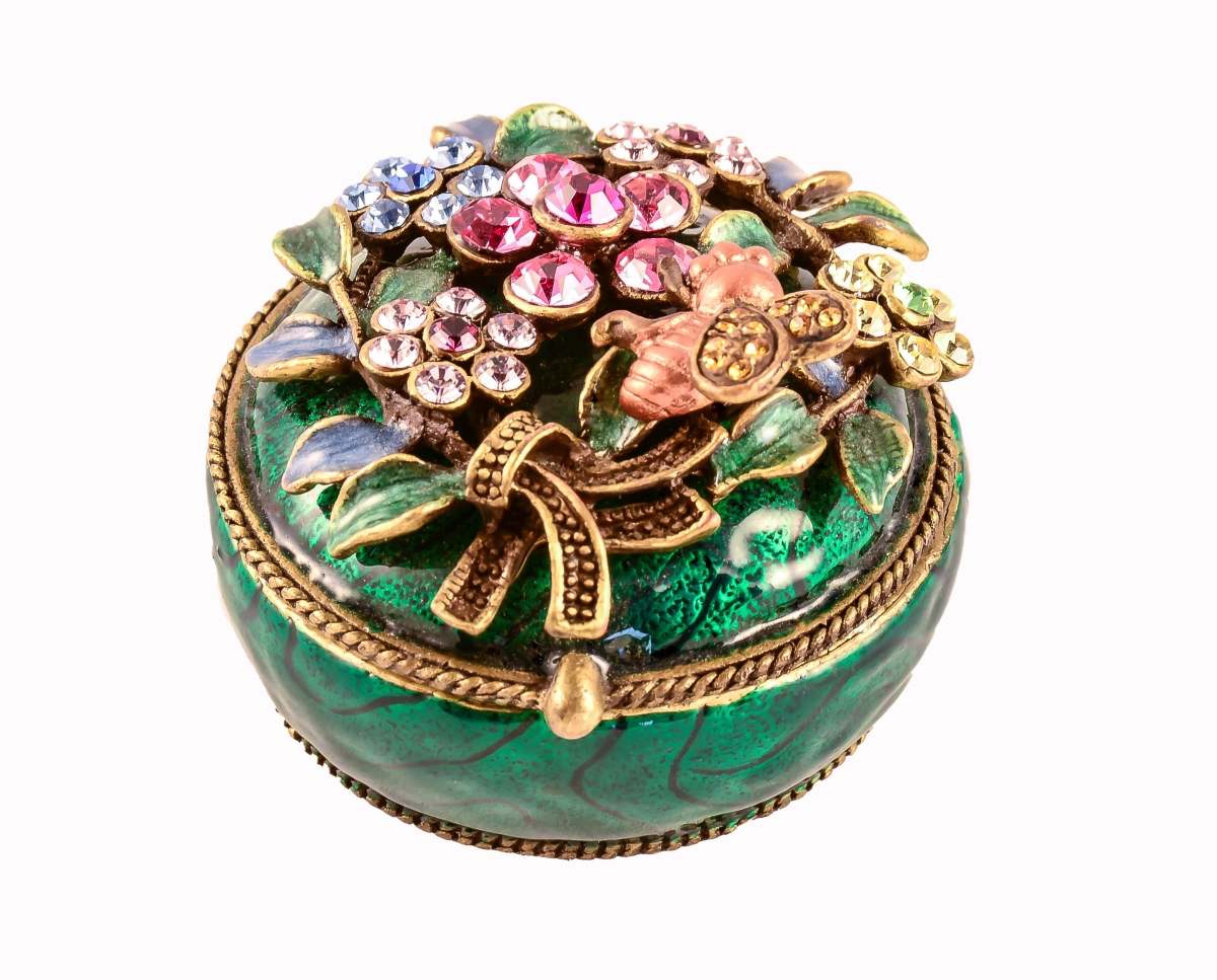 2083832B Small Floral Box, Bee Green Enamel with Swarovski Crystals