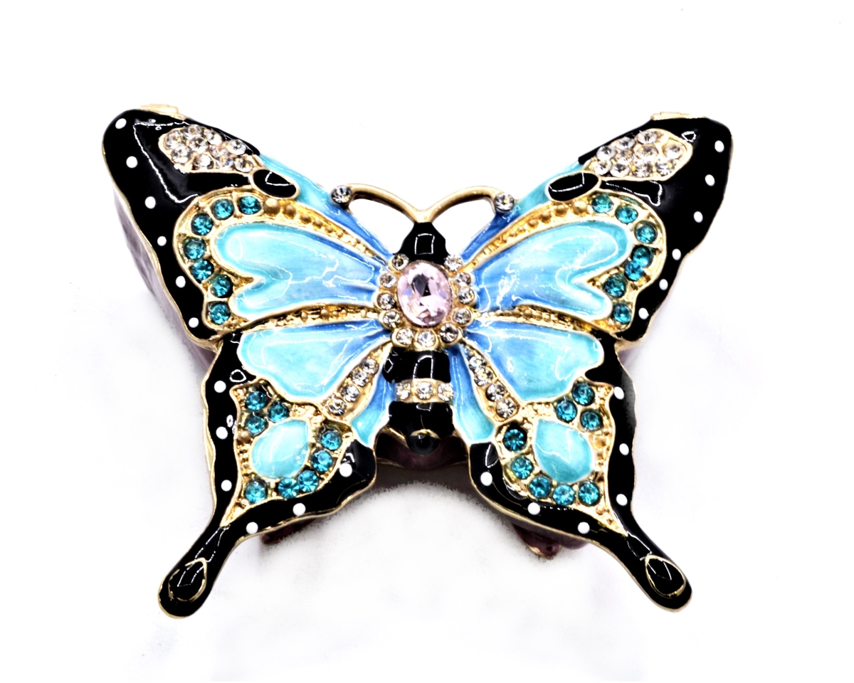 1013039D Bejeweled Butterfly Trinket Box with Beautiful Enamel & Swarovski Crystals, Blue & Black