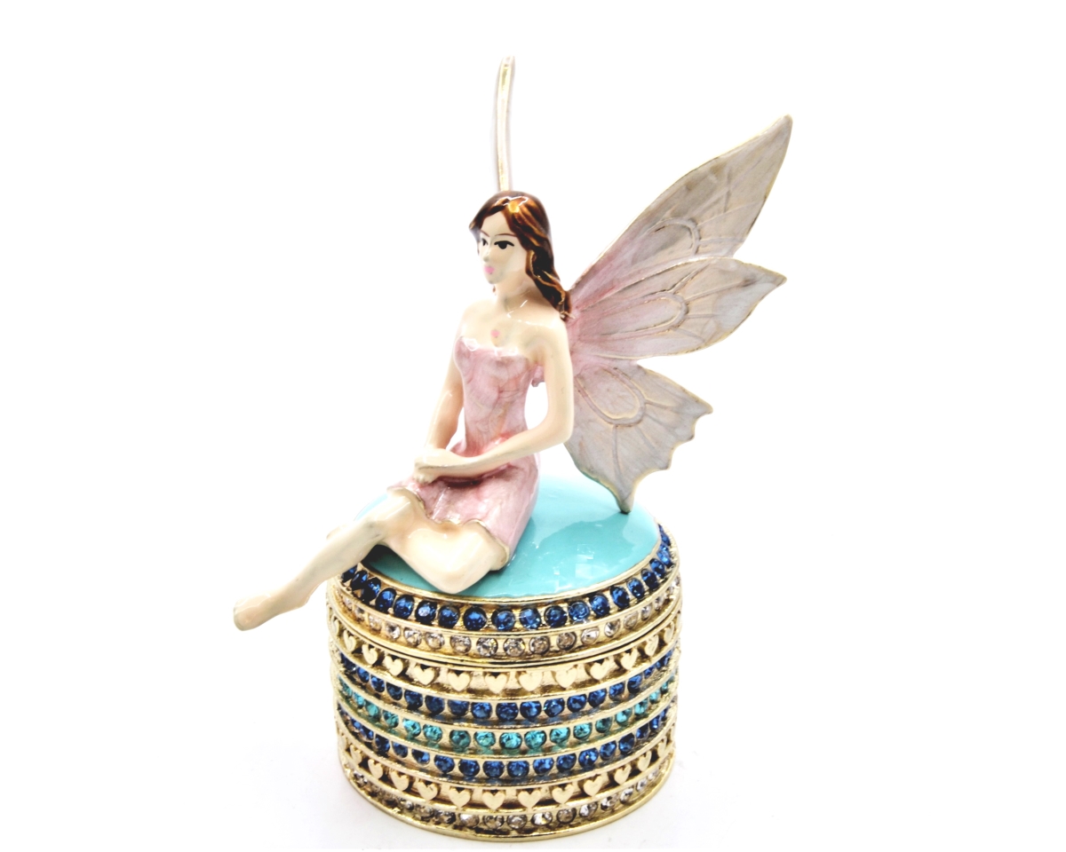 Picture of Ciel Collectables 1131907A Hand Made Fairy Sitting on Jeweled Trinket Box with Enamel & Swarovski Crystals&#44; Blue & Gold