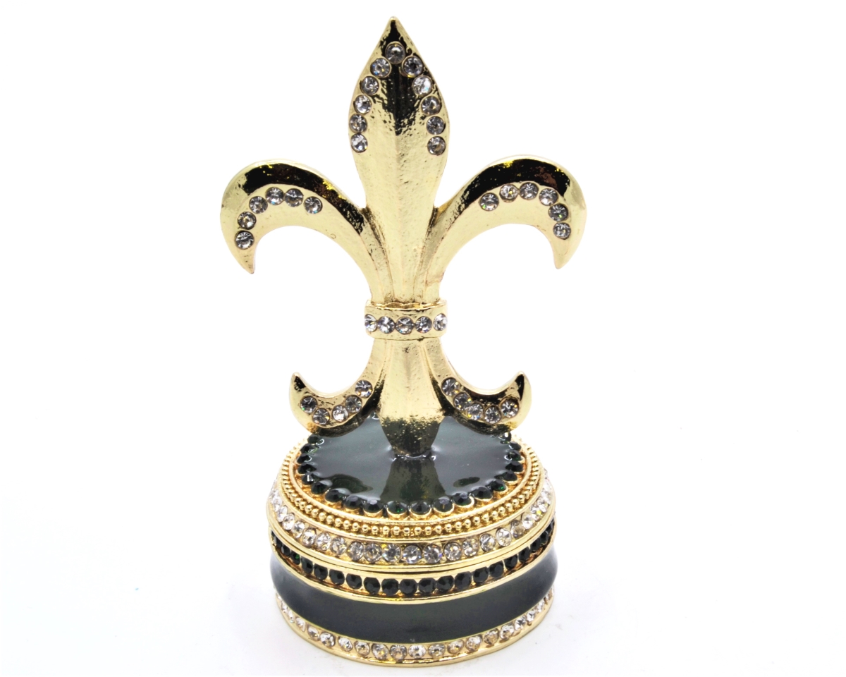Picture of Ciel Collectables 1131902A Gold Fleur De Leis on Trinket Box with Hand Painted Enamel & Swarovski Crystals&#44; Green