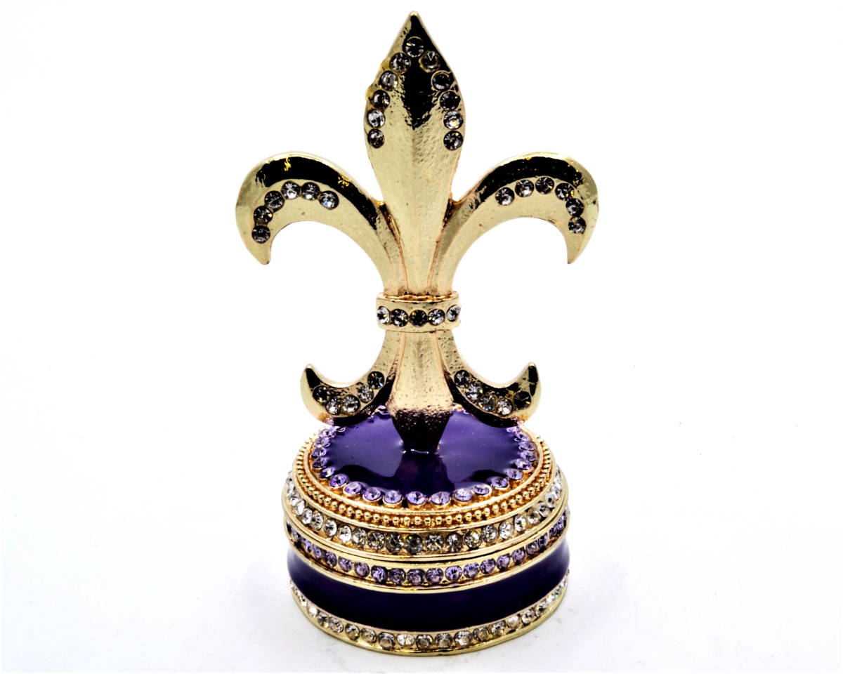 Picture of Ciel Collectables 1131902B Gold Fleur De Leis on Trinket Box with Hand Painted Enamel & Swarovski Crystals&#44; Purple