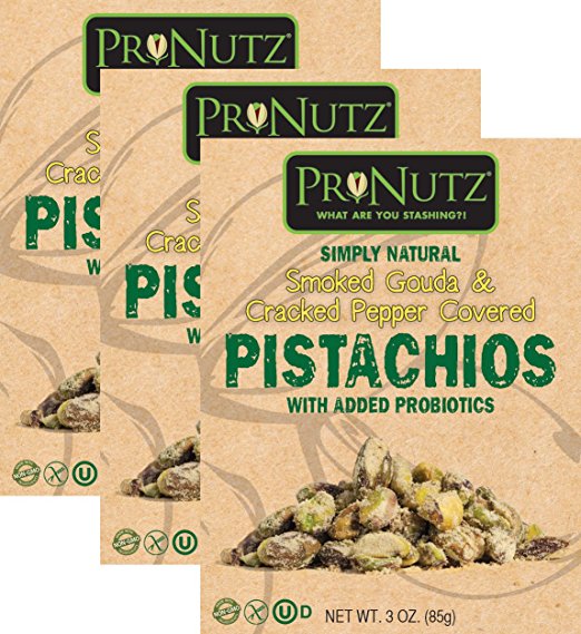 Picture of Pronutz prn 343 3 oz Smoked Gouda & Cracked Pepper Covered Pistachios with Probiotics - Pack of 3